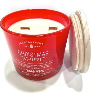 CHRISTMAS SPIRIT Jumbo Wood Wick Evergreen Scented Natural Holiday Soy Candle